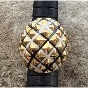 KJL Kenneth Jay Lane Ring Size 5 Pyramind Dome Gold Plated White & Black Enamel